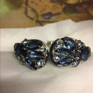 Juliana Clamper Vintage Bracelet Blue Rhinestones